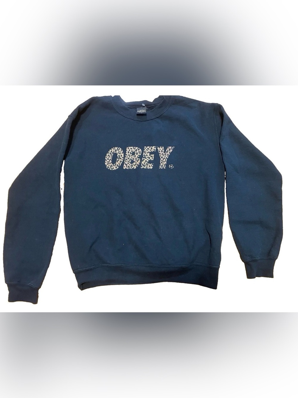 Obey Black Crewneck Sweatshirt with Leopard Print Logo